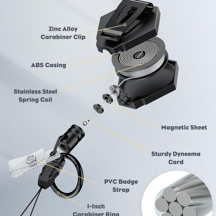 Heavy Duty Retractable Keychain with Magnetic Closure Retractable Badge Reel for up to 16 oz Magnetic Badge Reel Belt Clip with 3 Pack Sliding ID Badge Holder Horizontal Hard Plastic Case.