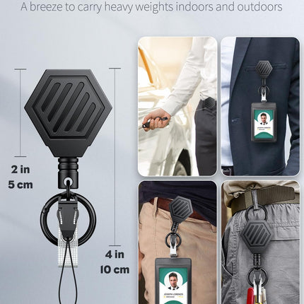 Heavy Duty Retractable Keychain with Magnetic Closure Retractable Badge Reel for up to 16 oz Magnetic Badge Reel Belt Clip with 3 Pack Sliding ID Badge Holder Horizontal Hard Plastic Case.