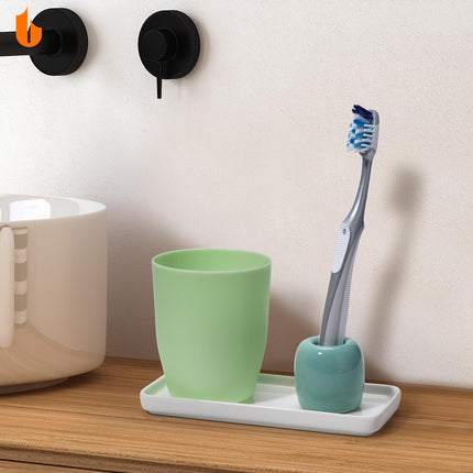 Ceramic Toothbrush Holders for Bathrooms, Sleek Tooth Brush Holder Toothbrush Stand Tooth Brushing Holder, Portable Bathroom Accessories Organizer, Dark Green, 2 Pack.