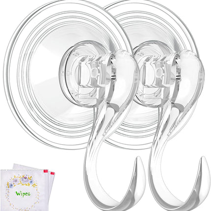 Wreath Hanger, Large Suction Cup Wreath Hooks with Wipes, Heavy Duty, 22 LB Capacity, Removable and Reusable, Clear, 2 Pcs.