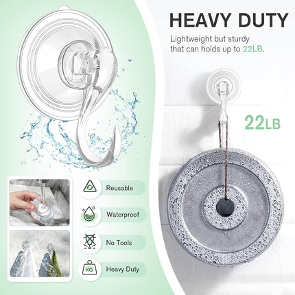 Wreath Hanger, Large Suction Cup Wreath Hooks with Wipes, Heavy Duty, 22 LB Capacity, Removable and Reusable, Clear, 2 Pcs.