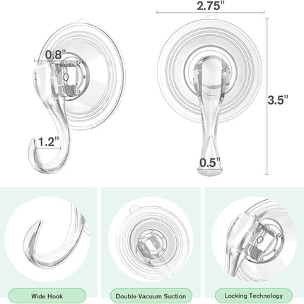 Wreath Hanger, Large Suction Cup Wreath Hooks with Wipes, Heavy Duty, 22 LB Capacity, Removable and Reusable, Clear, 2 Pcs.