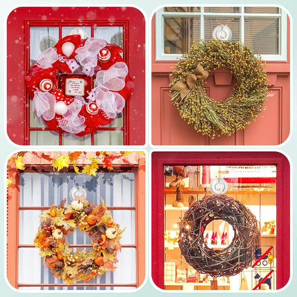 Wreath Hanger, Large Suction Cup Wreath Hooks with Wipes, Heavy Duty, 22 LB Capacity, Removable and Reusable, Clear, 2 Pcs.