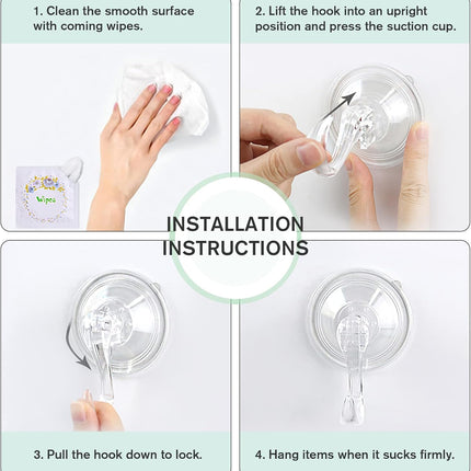 Wreath Hanger, Large Suction Cup Wreath Hooks with Wipes, Heavy Duty, 22 LB Capacity, Removable and Reusable, Clear, 2 Pcs.