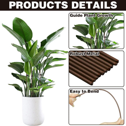 10Pcs Plant Support Stakes with 15Pcs Plant Clips, 15.75inch Tall Bendable Single Stem Sticks Orchid Clips Brown Helps Growth for Indoor Outdoor Flowers Rose Amaryllis.