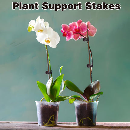 10Pcs Plant Support Stakes with 15Pcs Plant Clips, 15.75inch Tall Bendable Single Stem Sticks Orchid Clips Brown Helps Growth for Indoor Outdoor Flowers Rose Amaryllis.