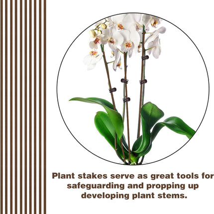 10Pcs Plant Support Stakes with 15Pcs Plant Clips, 15.75inch Tall Bendable Single Stem Sticks Orchid Clips Brown Helps Growth for Indoor Outdoor Flowers Rose Amaryllis.