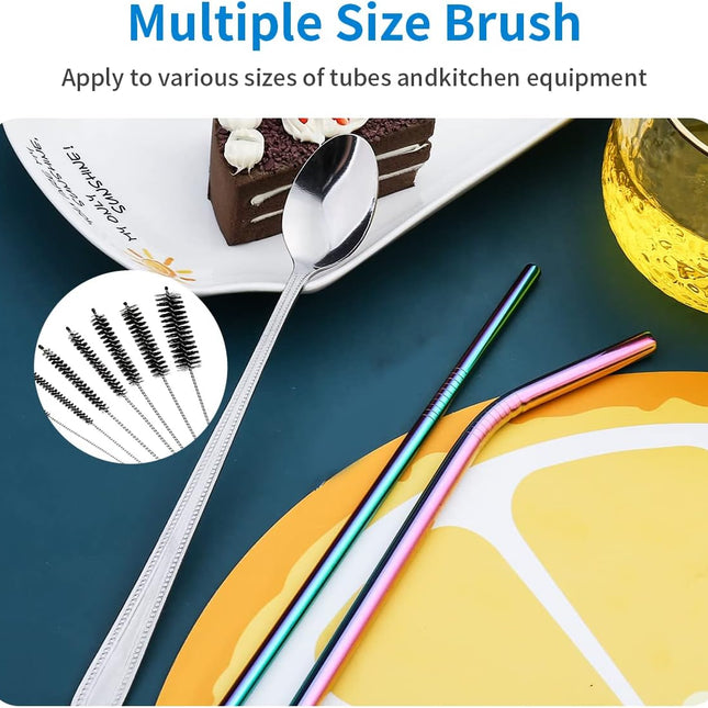 10PCS Flexible Drain Brush Straw Cleaner Brush Set,Pipe Cleaners Brush,61Inch Stainless Steel Double-Ended Hose Brush 8.2Inch Nylon Long CPAP Tube Cleaning Brush for Home Kitchen Sink Plumbing.