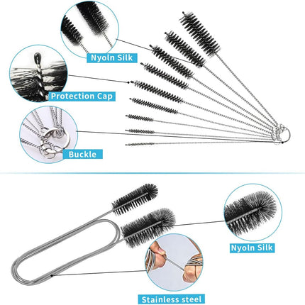 10PCS Flexible Drain Brush Straw Cleaner Brush Set,Pipe Cleaners Brush,61Inch Stainless Steel Double-Ended Hose Brush 8.2Inch Nylon Long CPAP Tube Cleaning Brush for Home Kitchen Sink Plumbing.