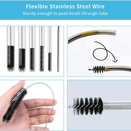 10PCS Flexible Drain Brush Straw Cleaner Brush Set,Pipe Cleaners Brush,61Inch Stainless Steel Double-Ended Hose Brush 8.2Inch Nylon Long CPAP Tube Cleaning Brush for Home Kitchen Sink Plumbing.