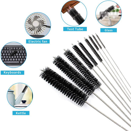 10PCS Flexible Drain Brush Straw Cleaner Brush Set,Pipe Cleaners Brush,61Inch Stainless Steel Double-Ended Hose Brush 8.2Inch Nylon Long CPAP Tube Cleaning Brush for Home Kitchen Sink Plumbing.
