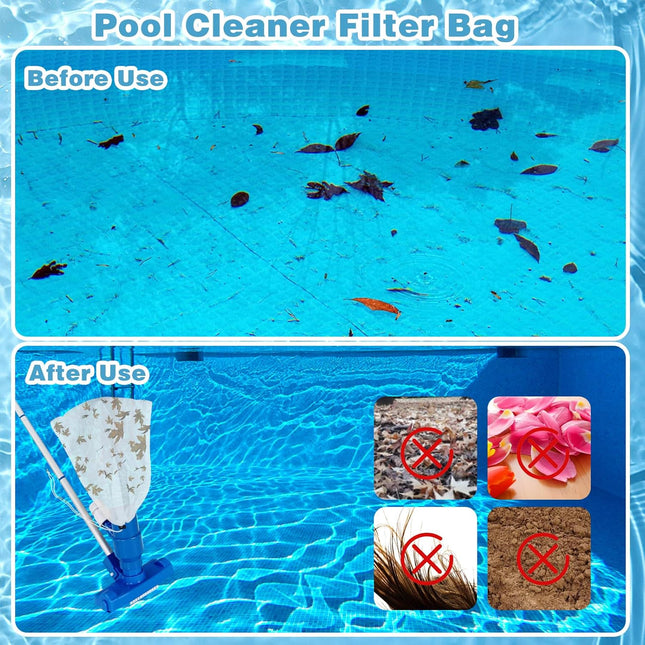 4Pcs Pool Vacuum Replacement Mesh Bag, Pool Leaf Vacuum Net Bag Fine Mesh with Locking Cord, Pool Vacuum Filter Bag, Pool Cleaner Bag Suitable for Pools Aquariums Ponds Collecting Leaves and Debris.