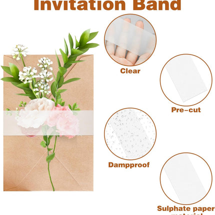 100Pcs Wedding Invitation Accessories, Clear Invitation Belly Bands Vellum Belly Band for 5x7 Invitations Vellum Paper Belly Bands, Wedding Invitation Card Gift Wraps Liners.