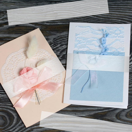 100Pcs Wedding Invitation Accessories, Clear Invitation Belly Bands Vellum Belly Band for 5x7 Invitations Vellum Paper Belly Bands, Wedding Invitation Card Gift Wraps Liners.