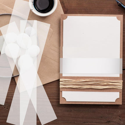 100Pcs Wedding Invitation Accessories, Clear Invitation Belly Bands Vellum Belly Band for 5x7 Invitations Vellum Paper Belly Bands, Wedding Invitation Card Gift Wraps Liners.