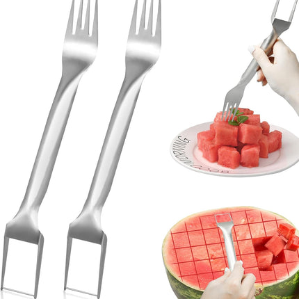 2Pcs Watermelon Fork Slicer Cutter, Stainless Steel 2-in-1 Watermelon Fork Slicer, Portable Watermelon Fork Watermelon Cutter Slicer Tool Fruit Forks Slicer for Home Party Camping Kitchen Gadget.