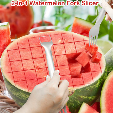 2Pcs Watermelon Fork Slicer Cutter, Stainless Steel 2-in-1 Watermelon Fork Slicer, Portable Watermelon Fork Watermelon Cutter Slicer Tool Fruit Forks Slicer for Home Party Camping Kitchen Gadget.