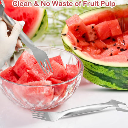 2Pcs Watermelon Fork Slicer Cutter, Stainless Steel 2-in-1 Watermelon Fork Slicer, Portable Watermelon Fork Watermelon Cutter Slicer Tool Fruit Forks Slicer for Home Party Camping Kitchen Gadget.