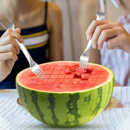 2Pcs Watermelon Fork Slicer Cutter, Stainless Steel 2-in-1 Watermelon Fork Slicer, Portable Watermelon Fork Watermelon Cutter Slicer Tool Fruit Forks Slicer for Home Party Camping Kitchen Gadget.