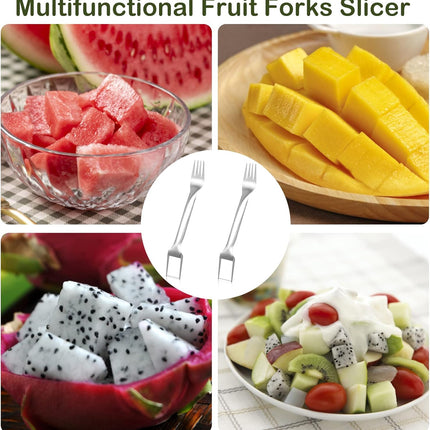 2Pcs Watermelon Fork Slicer Cutter, Stainless Steel 2-in-1 Watermelon Fork Slicer, Portable Watermelon Fork Watermelon Cutter Slicer Tool Fruit Forks Slicer for Home Party Camping Kitchen Gadget.