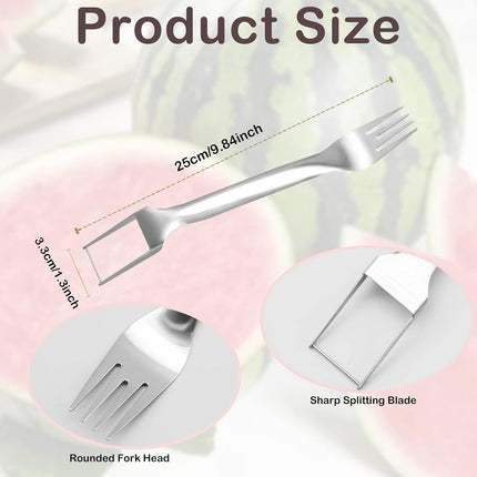 2Pcs Watermelon Fork Slicer Cutter, Stainless Steel 2-in-1 Watermelon Fork Slicer, Portable Watermelon Fork Watermelon Cutter Slicer Tool Fruit Forks Slicer for Home Party Camping Kitchen Gadget.