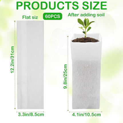 60Pcs Nursery Grow Bags, Biodegradable Non-Woven Fabric Plant Bags, Seedlings Growing Pots for Vegetable Flowers Fruits Tree Planting (12.2 3.3 Inches).