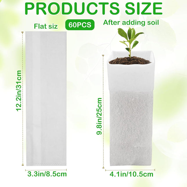 60Pcs Nursery Grow Bags, Biodegradable Non-Woven Fabric Plant Bags, Seedlings Growing Pots for Vegetable Flowers Fruits Tree Planting (12.2 3.3 Inches).