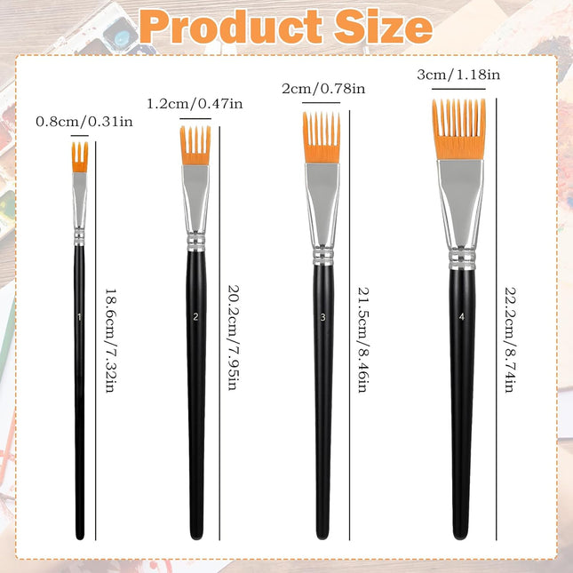 4Pcs Comb Artist Brush Set, Rake Brushes for Painting with Birch Wood Handle, Paintbrush for Acrylic Paint, Textured Art Paintbrush Sets for Greeting Cards & DIY Crafts.