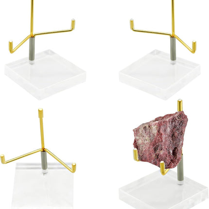 4Pcs Acrylic Easel Display Stand with Adjustable Metal Arms, Crystal Geode Stand for Gemstones Fossils Minerals (2.4 × 2.4 × 3.5 Inch).
