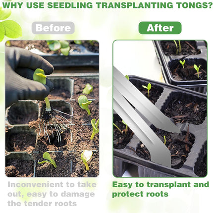2Pcs Seedling Transplant Tongs, Gardening Plants Transplant Tongs Stainless Steel Seedling Remove Transplanting Pliers, Gardening Supplies Plant Seed Starting Tools, Reduce Root Damage (8.7 Inch).