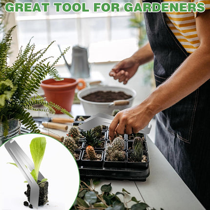 2Pcs Seedling Transplant Tongs, Gardening Plants Transplant Tongs Stainless Steel Seedling Remove Transplanting Pliers, Gardening Supplies Plant Seed Starting Tools, Reduce Root Damage (8.7 Inch).