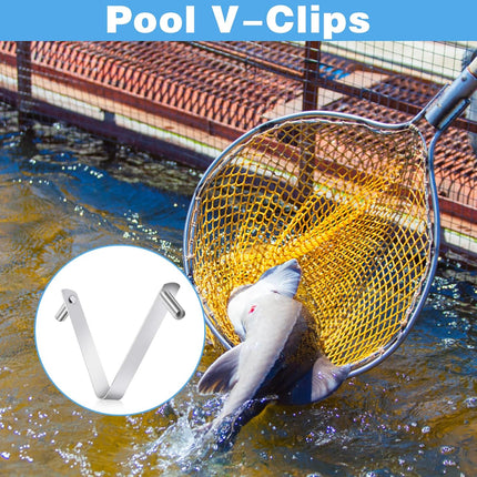9Pcs Pool Brush Clip V-Shaped Clip, Innovative Pool Hooks for Poles Double Pin Spring Button Clip for Stainless Steel Clips, Applies to Pool Swimming Pools & Accessories Tools Pool Pole Clips.
