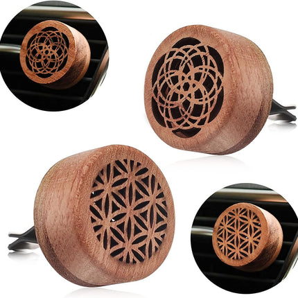 2-in-1 Car Aromatherapy Diffuser & Air Freshener, Portable Mini Wood Diffuser with Lava Stone, Essential Oil Vent Clip, 2 Charming Patterns.