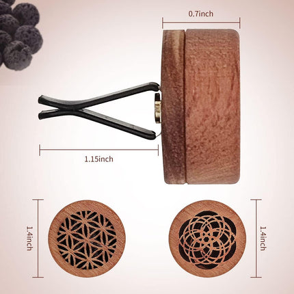 2-in-1 Car Aromatherapy Diffuser & Air Freshener, Portable Mini Wood Diffuser with Lava Stone, Essential Oil Vent Clip, 2 Charming Patterns.