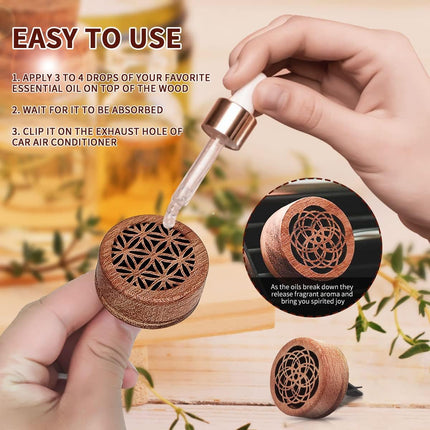 2-in-1 Car Aromatherapy Diffuser & Air Freshener, Portable Mini Wood Diffuser with Lava Stone, Essential Oil Vent Clip, 2 Charming Patterns.