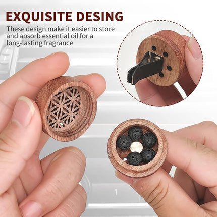 2-in-1 Car Aromatherapy Diffuser & Air Freshener, Portable Mini Wood Diffuser with Lava Stone, Essential Oil Vent Clip, 2 Charming Patterns.