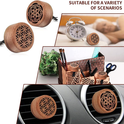 2-in-1 Car Aromatherapy Diffuser & Air Freshener, Portable Mini Wood Diffuser with Lava Stone, Essential Oil Vent Clip, 2 Charming Patterns.