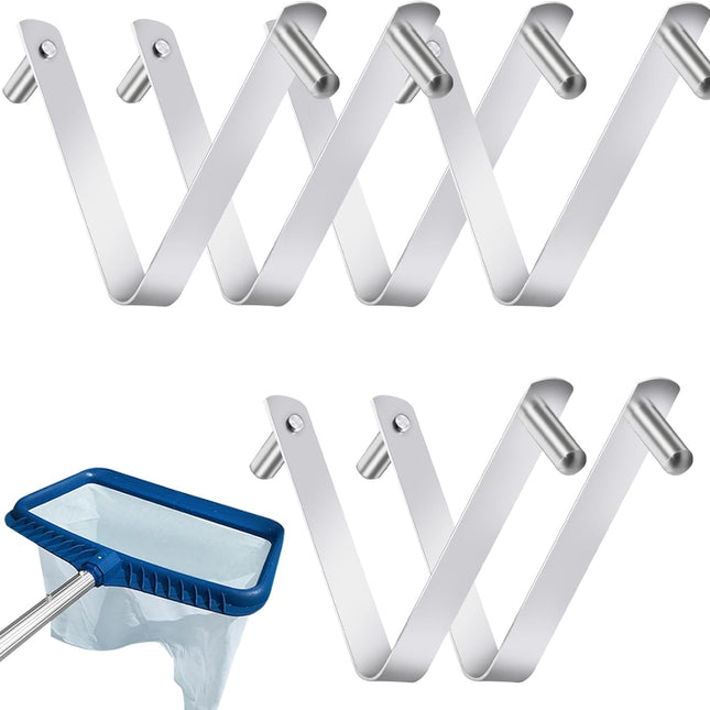 6Pcs Pool Brush Clip V-Shaped Clip, Pool Hooks for Poles Swimming Pools & Accessories Pool Pole Clips, Suitable Double Pin Pool Accessories Tools for Brushes Skimmers Pool Net Stainless Steel Clips.