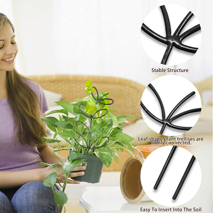 4 Pcs Small Metal Trellis for Potted Plants,Indoor Plants Trellis for Climbing,Leaf Shapes Mini Plant Trellis Support Stake House Plant Trellis for Garden Potted, Hoya, Pothos, Flower, Monstera(Black).