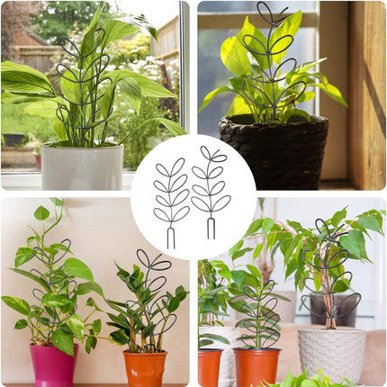 4 Pcs Small Metal Trellis for Potted Plants,Indoor Plants Trellis for Climbing,Leaf Shapes Mini Plant Trellis Support Stake House Plant Trellis for Garden Potted, Hoya, Pothos, Flower, Monstera(Black).