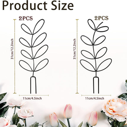 4 Pcs Small Metal Trellis for Potted Plants,Indoor Plants Trellis for Climbing,Leaf Shapes Mini Plant Trellis Support Stake House Plant Trellis for Garden Potted, Hoya, Pothos, Flower, Monstera(Black).
