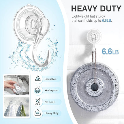 Suction Cup Hooks, Small Shower Suction Hooks with Wipes, Heavy Duty, Removable and Reusable, Clear, 2 Pcs.