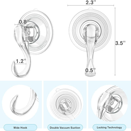 Suction Cup Hooks, Small Shower Suction Hooks with Wipes, Heavy Duty, Removable and Reusable, Clear, 2 Pcs.