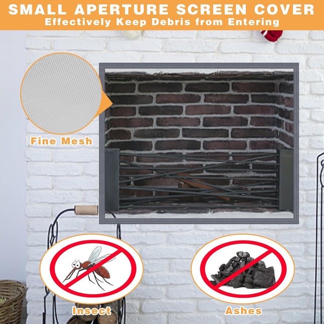 Fireplace Screen Mesh Cover, Magnetic Fireplace Cover Baby Proof Barrier Guard Pet Proof with Magic Tape, Fireplace Doors Mesh Gate Fire Place Cover for The Living Room Decorative, 39"x32" Inches.