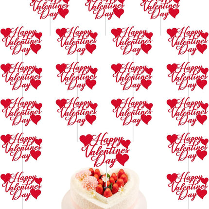 24Pcs Valentine's Day Happy Birthday Cake Sign Decoration, Heart Themed Cake Topper for Home Party Anniversary Supplies.