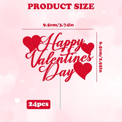 24Pcs Valentine's Day Happy Birthday Cake Sign Decoration, Heart Themed Cake Topper for Home Party Anniversary Supplies.