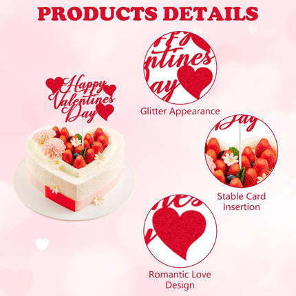24Pcs Valentine's Day Happy Birthday Cake Sign Decoration, Heart Themed Cake Topper for Home Party Anniversary Supplies.