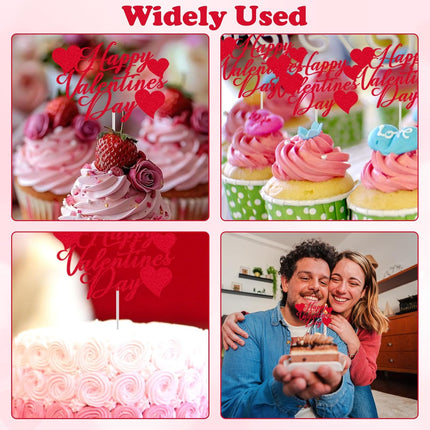 24Pcs Valentine's Day Happy Birthday Cake Sign Decoration, Heart Themed Cake Topper for Home Party Anniversary Supplies.