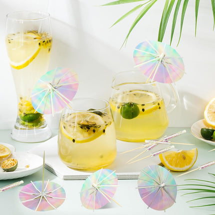50Pcs Drink Umbrellas Cocktail Picks, Umbrella Drinks Sticks Wood Toothpicks Cocktail Umbrellas for Drinks Cupcake Appetizers, Umbrella Sticks Drink Toppers Party Decoration Supplies(Fluorescent).