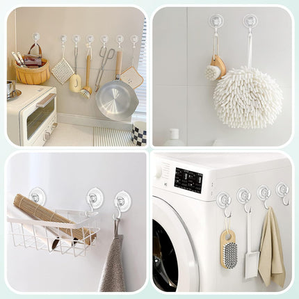 Large Suction Cup Hooks with Wipes, Heavy Duty, Removable and Reusable, Clear, 5 Pcs.